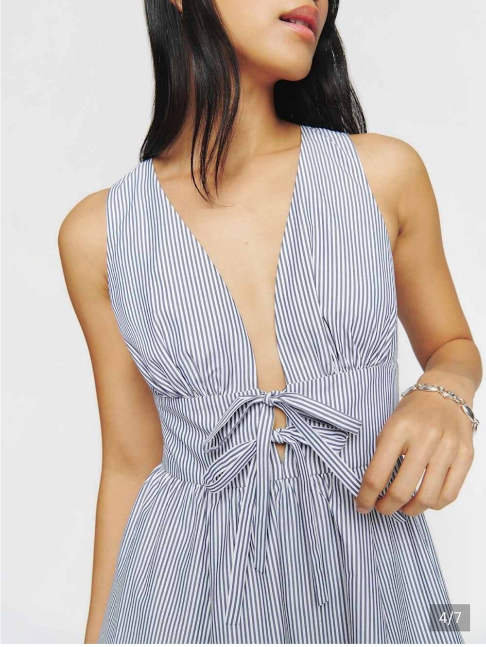 Reformation Striped Tie-Front Sleeveless Dress in Blue and White